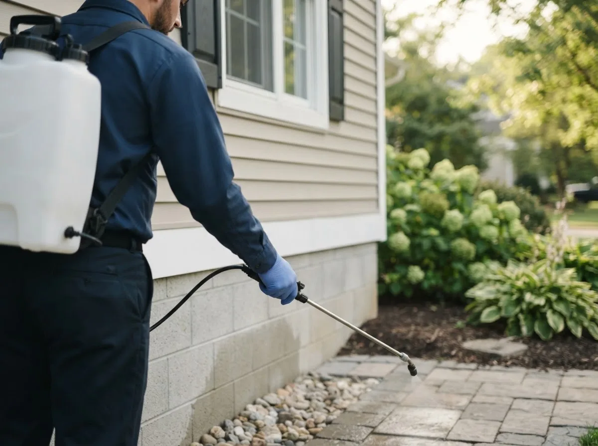Pest control technician inspecting a home in Saint Johnsbury, VT